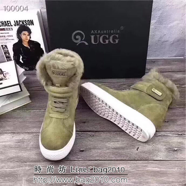 UGG 2018澳洲本土AXA 蝸牛外牛皮+澳洲羊毛雪地靴軍綠色 QZS2624